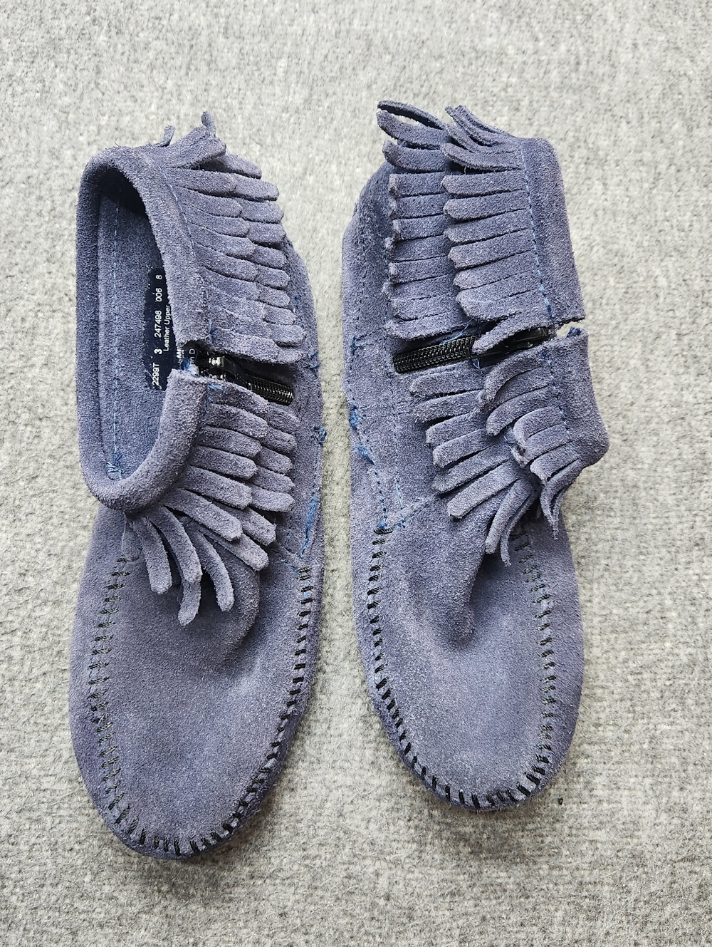 Minnetonka Fringe Boots Womens 8 Blue Suede Ankle‎ Moccasin Zip - Picture 8 of 8